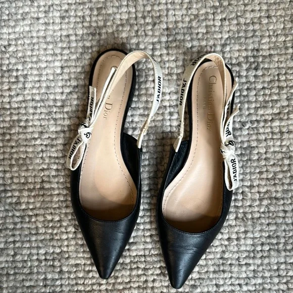 Dior J'Adior Black Flats Sophisticated Slingback Design - Picture 4 of 4